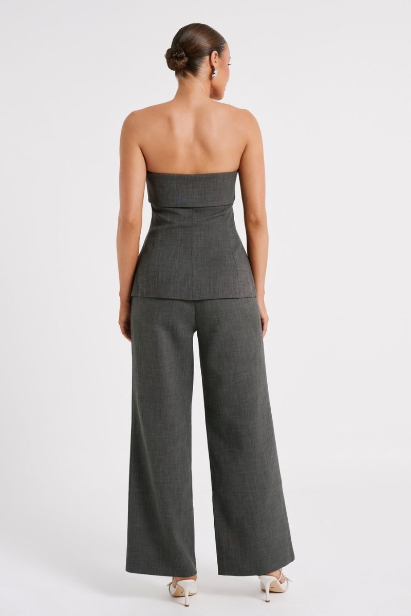 Women's Meshki Natalie Textured Wide Leg Pants Deep Grey Australia | F1B-5378