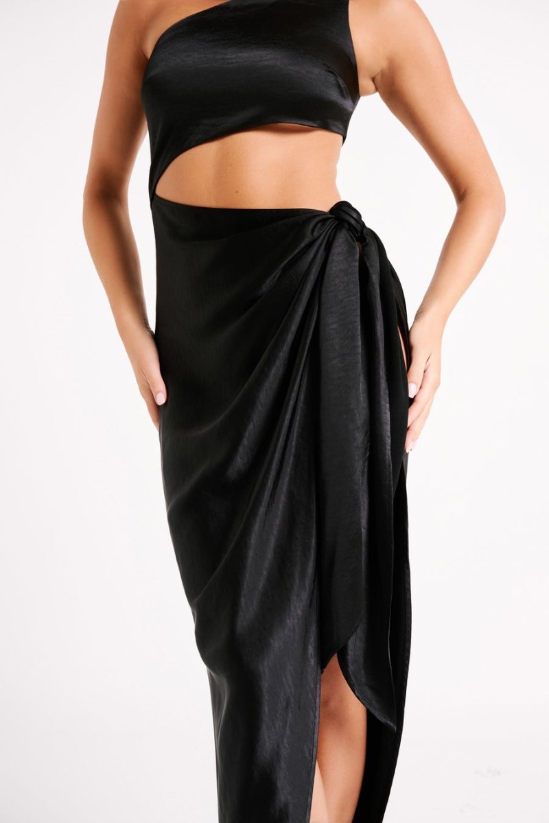 Women's Meshki Navarah One Shoulder Midi Dress Black Australia | J0O-3913