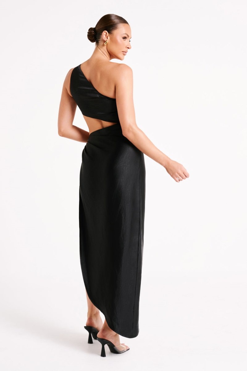 Women's Meshki Navarah One Shoulder Midi Dress Black Australia | J0O-3913