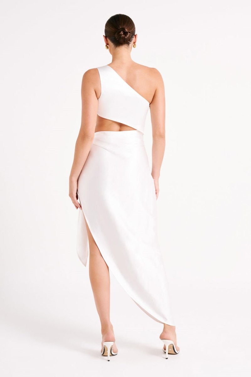 Women's Meshki Navarah One Shoulder Midi Dress White Australia | A1Y-9404