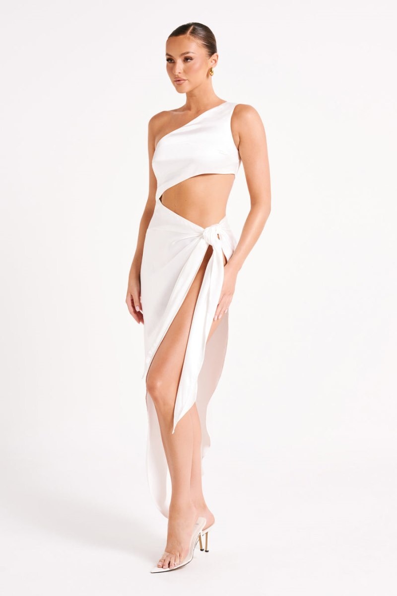 Women's Meshki Navarah One Shoulder Midi Dress White Australia | A1Y-9404