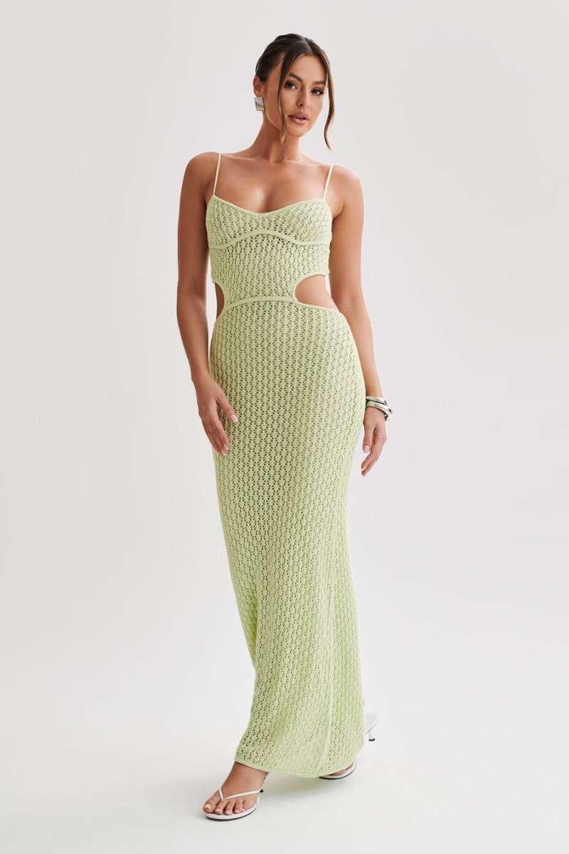 Women's Meshki Nerida Knit Cut Out Maxi Dress Green Australia | B6Z-5383