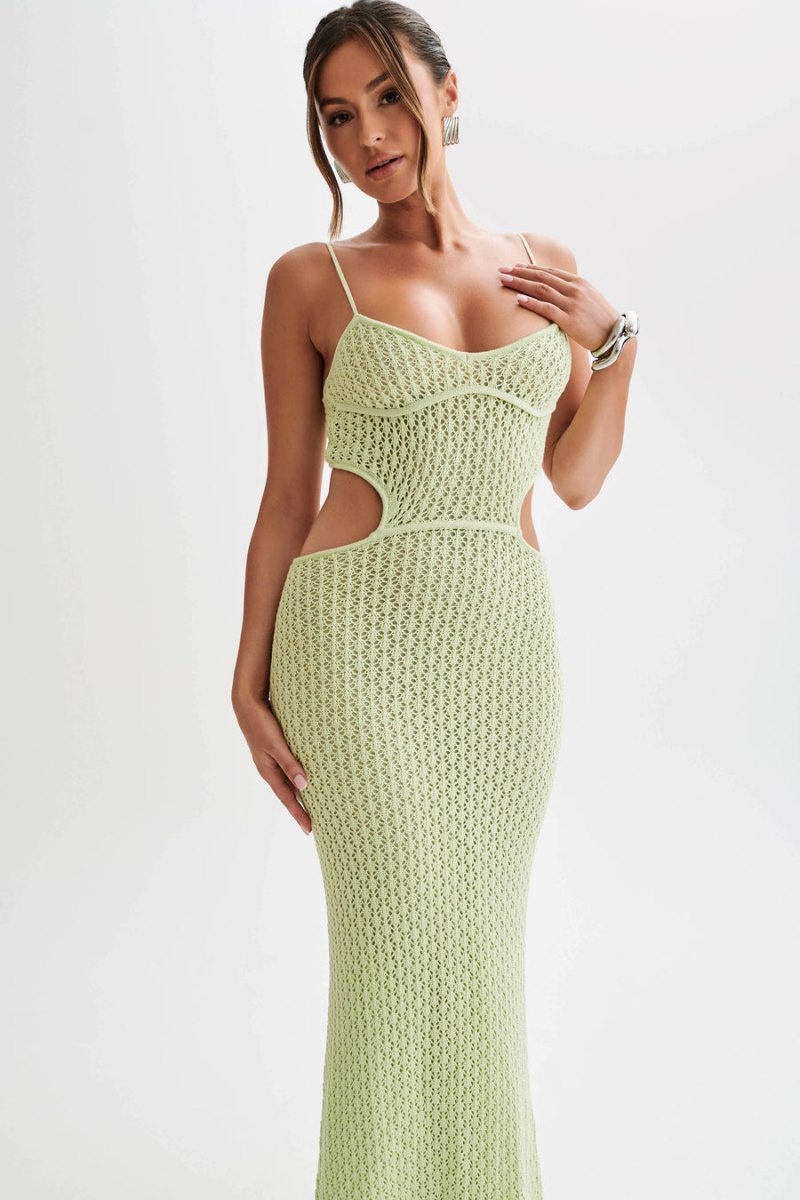 Women's Meshki Nerida Knit Cut Out Maxi Dress Green Australia | B6Z-5383