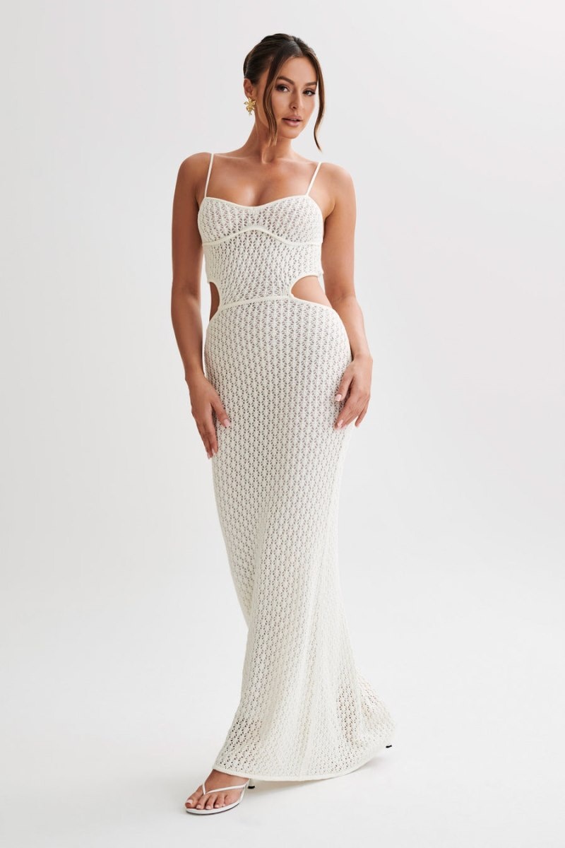 Women's Meshki Nerida Knit Cut Out Maxi Dress White Australia | M9D-5505