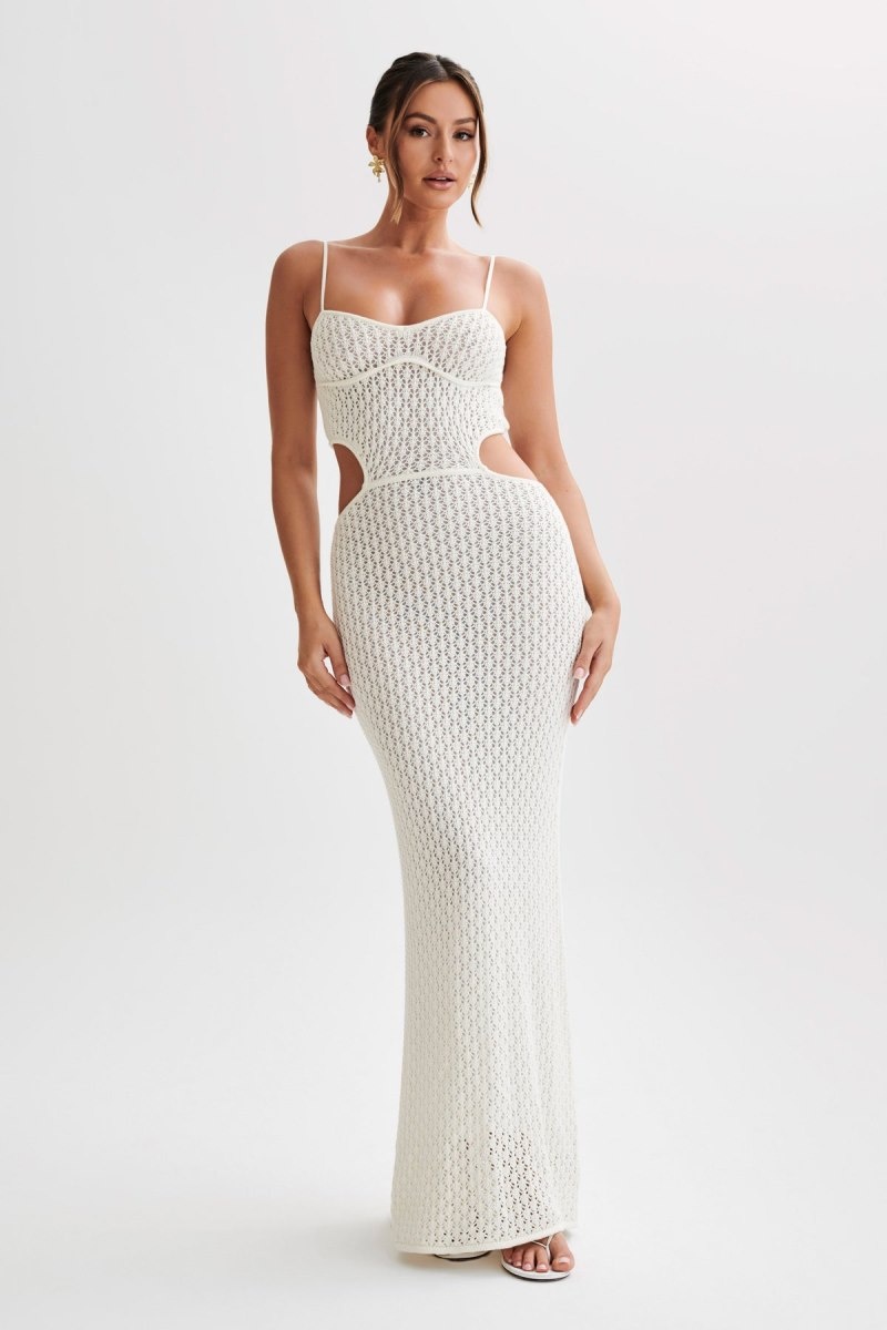 Women\'s Meshki Nerida Knit Cut Out Maxi Dress White Australia | M9D-5505