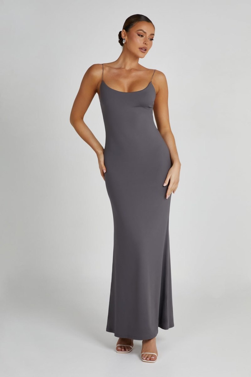 Women's Meshki Nikkita Recycled Nylon Strappy Maxi Dress Deep Grey Australia | U1H-0546