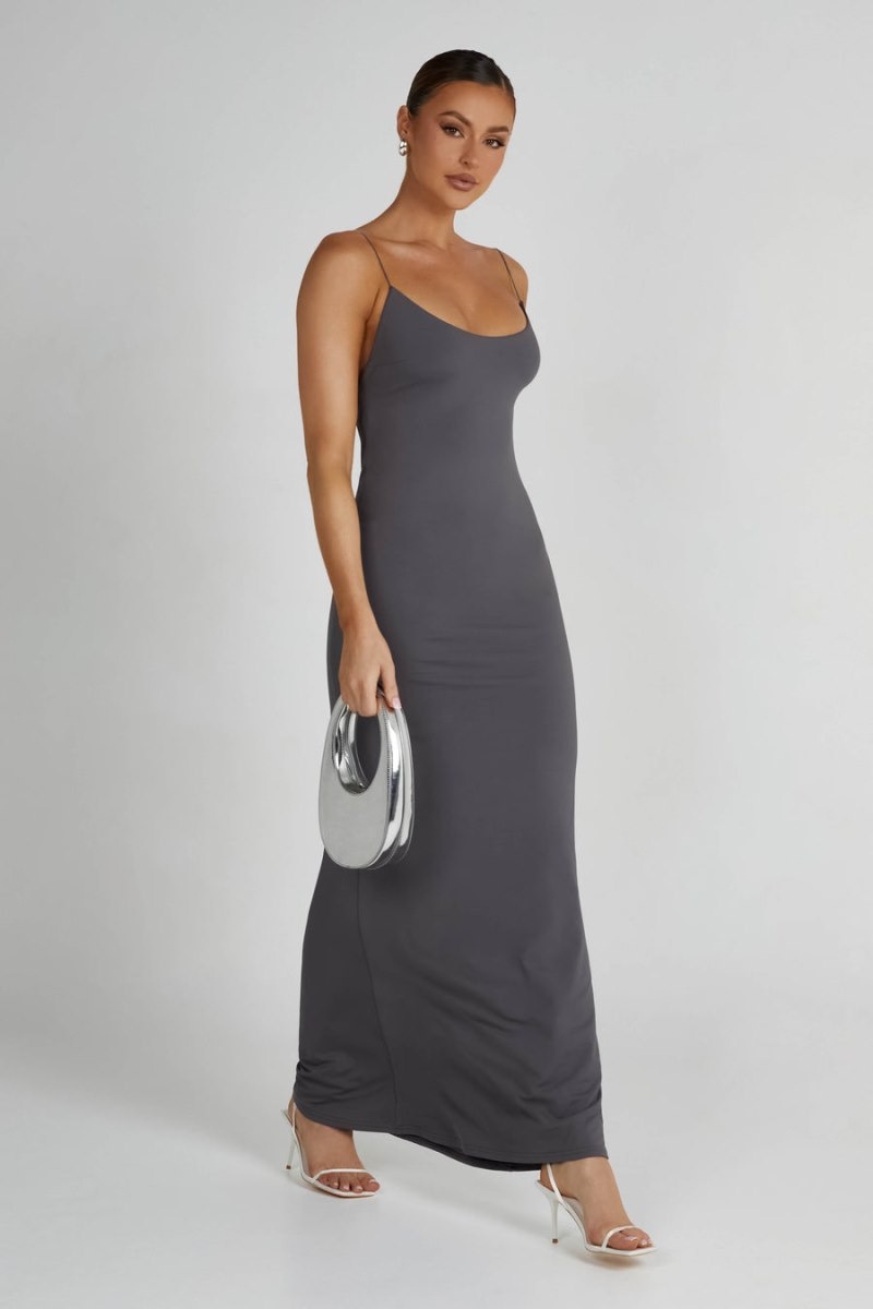 Women's Meshki Nikkita Recycled Nylon Strappy Maxi Dress Deep Grey Australia | U1H-0546