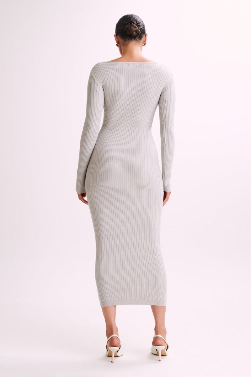 Women's Meshki Nina Long Sleeve Knit Midi Dress Grey Australia | K6N-7002