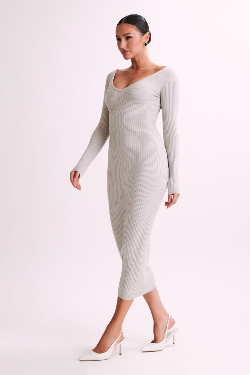 Women's Meshki Nina Long Sleeve Knit Midi Dress Grey Australia | K6N-7002