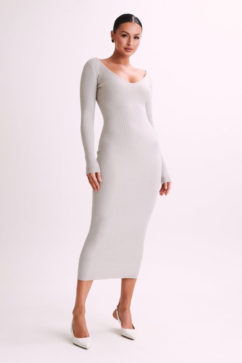 Women's Meshki Nina Long Sleeve Knit Midi Dress Grey Australia | K6N-7002