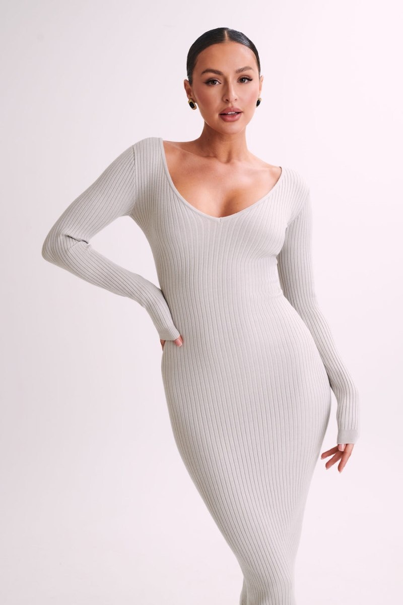 Women's Meshki Nina Long Sleeve Knit Midi Dress Grey Australia | K6N-7002