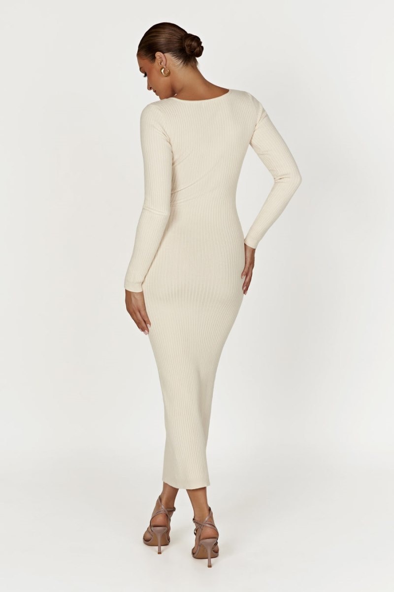 Women's Meshki Nina Long Sleeve Knit Midi Dress Cream Australia | X3A-3311