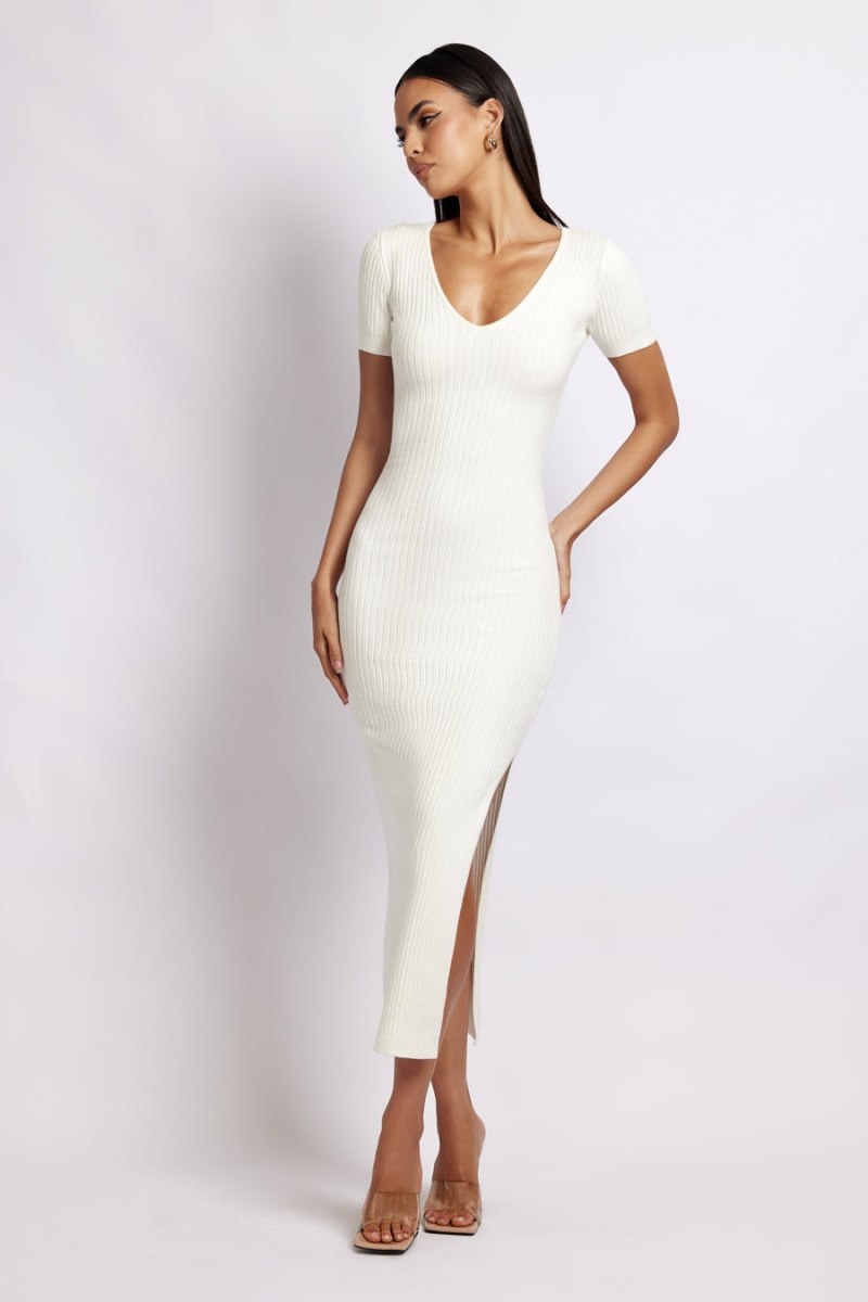 Women's Meshki Nina Short Sleeve Knit Midi Dress White Australia | S4X-5092