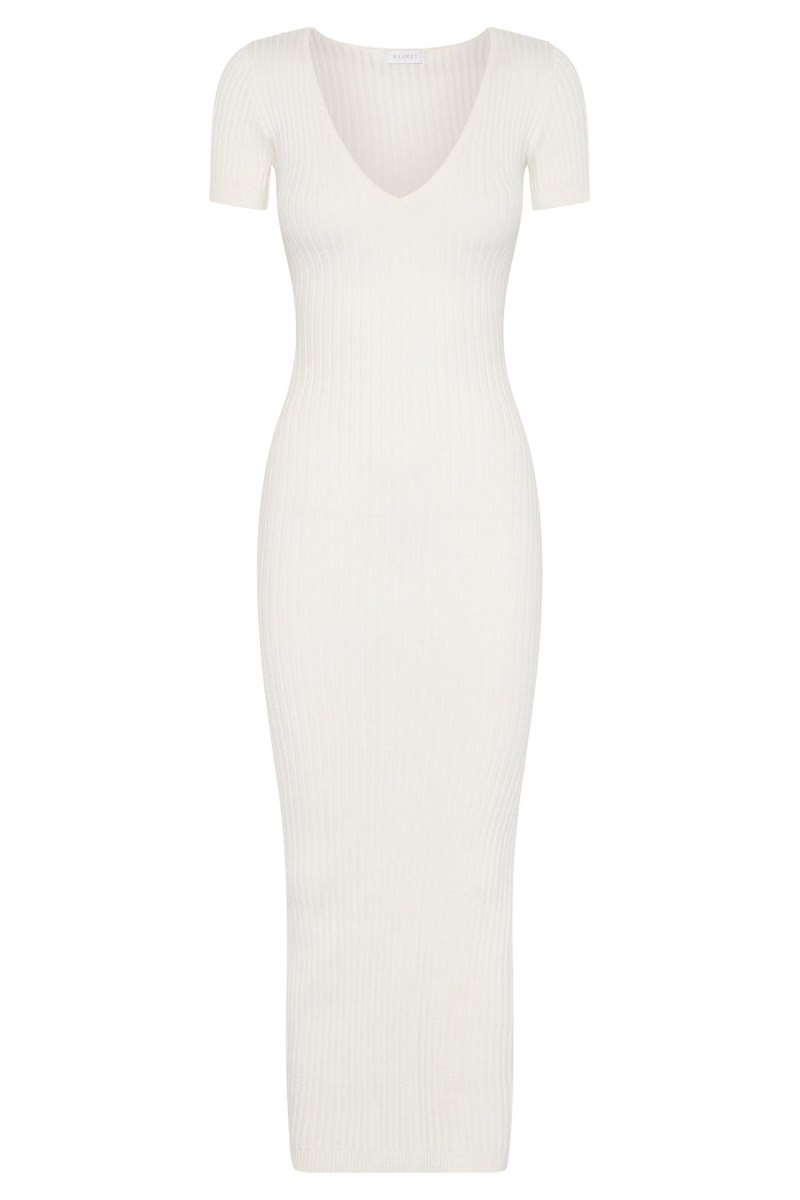 Women's Meshki Nina Short Sleeve Knit Midi Dress White Australia | S4X-5092