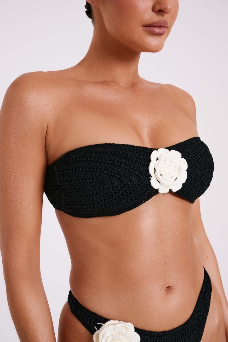 Women's Meshki Noreen Rose Contrast Crochet Bikini Top Bikinis Black Australia | B5V-2480