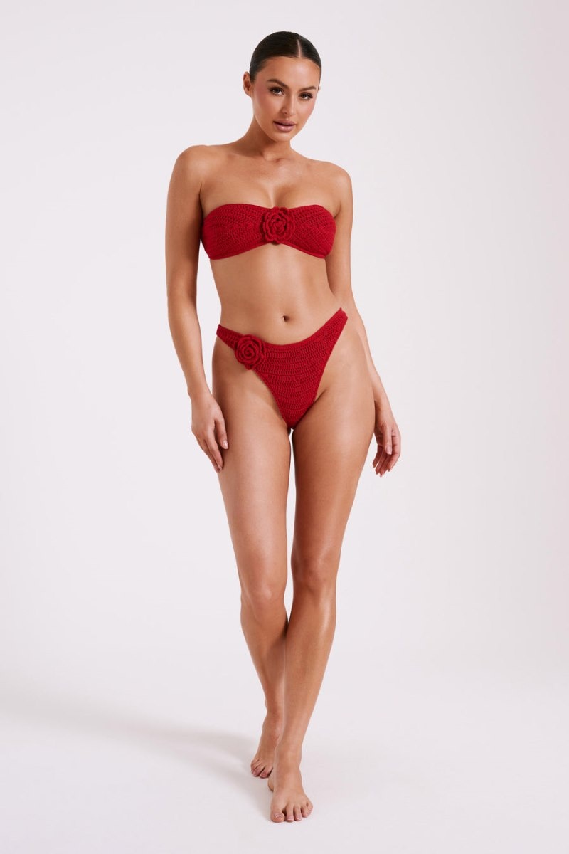 Women's Meshki Noreen Rose Crochet Bikini Top Bikinis Red Australia | P8K-7658