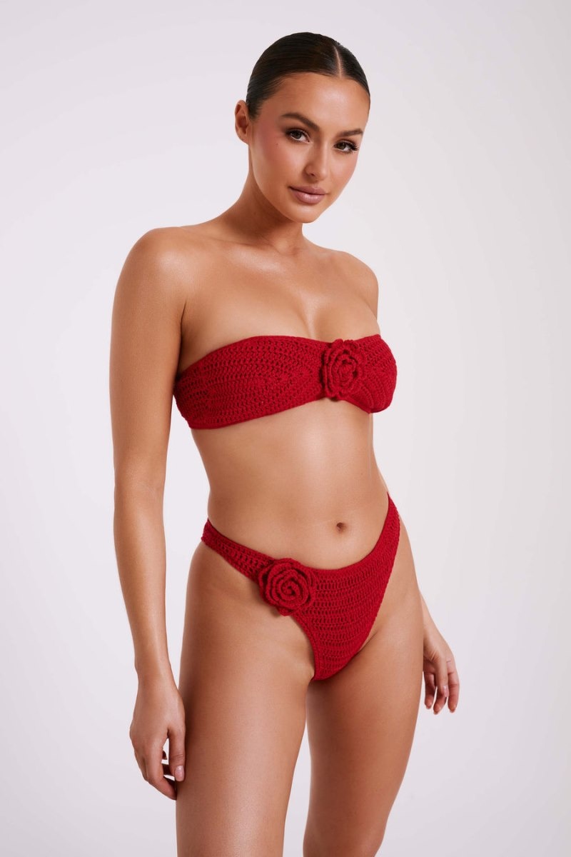 Women's Meshki Noreen Rose Crochet Bikini Top Bikinis Red Australia | P8K-7658