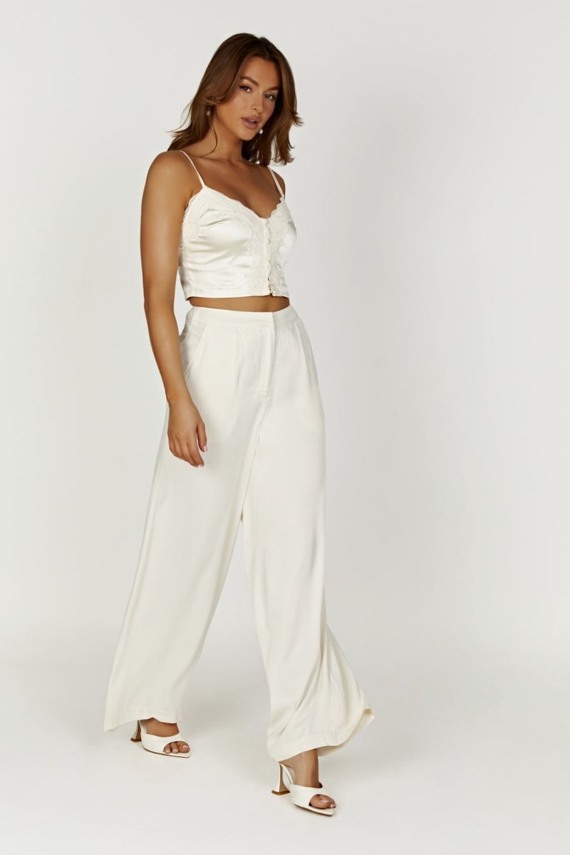 Women's Meshki Nour Satin Wide Leg Pants White Australia | B8K-0901