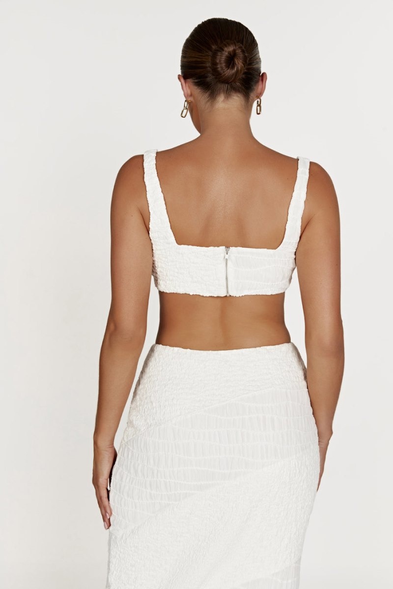 Women's Meshki Nyah Textured Crop Tops White Australia | D7I-4044