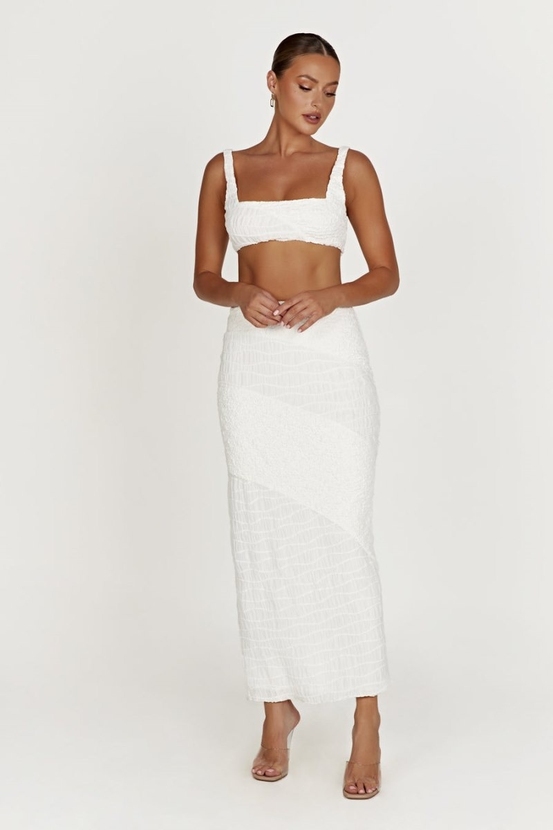 Women's Meshki Nyah Textured Crop Tops White Australia | D7I-4044