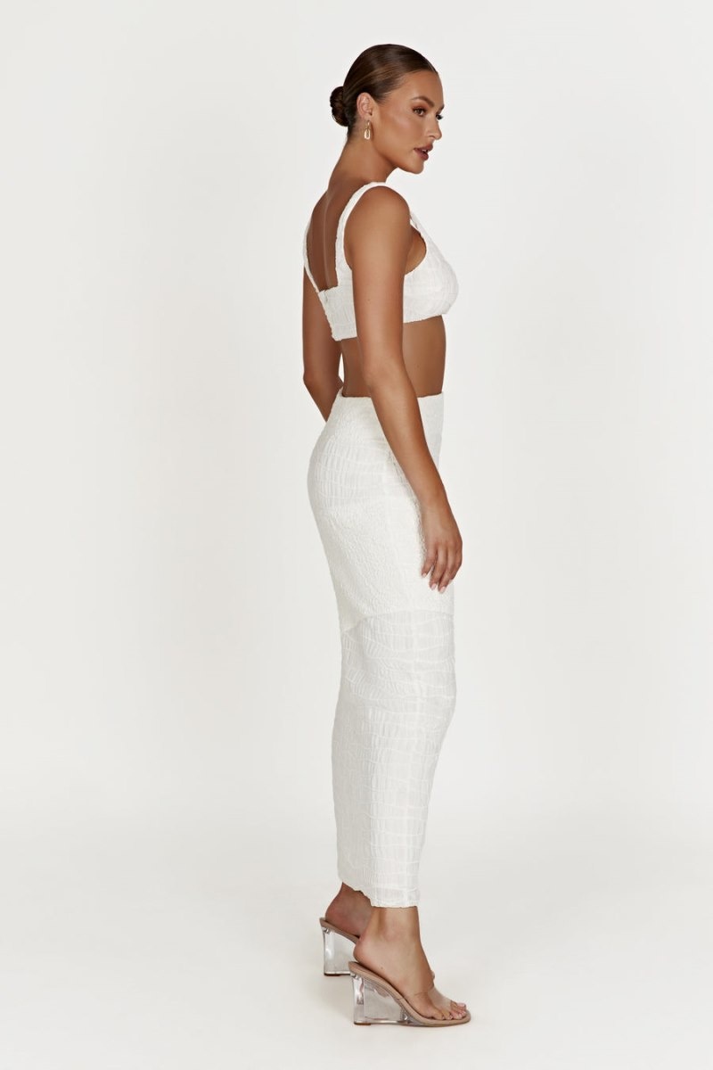 Women's Meshki Nyah Textured Crop Tops White Australia | D7I-4044