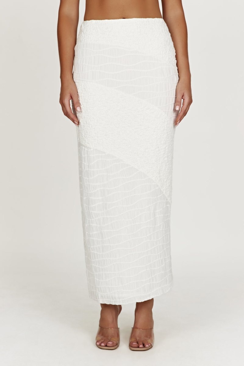 Women's Meshki Nyah Textured Midi Skirts White Australia | Z1Y-4674