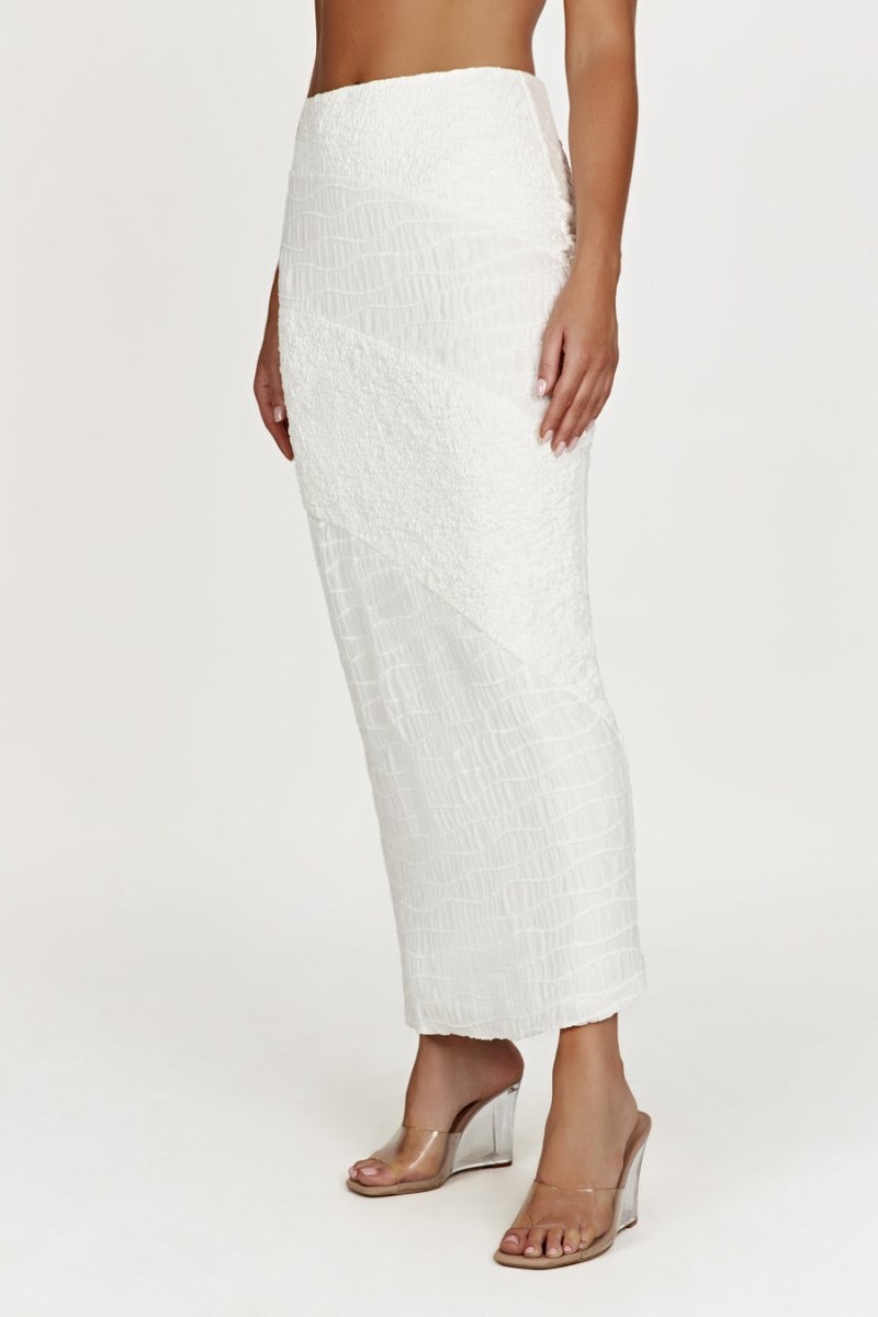 Women's Meshki Nyah Textured Midi Skirts White Australia | Z1Y-4674