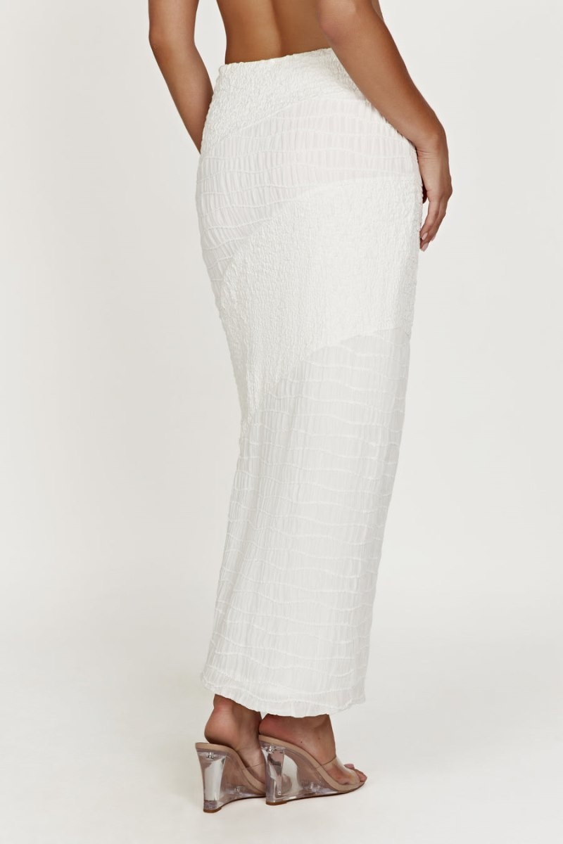 Women's Meshki Nyah Textured Midi Skirts White Australia | Z1Y-4674