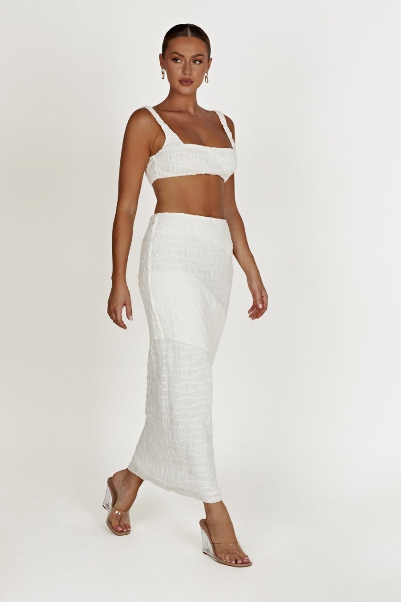 Women's Meshki Nyah Textured Midi Skirts White Australia | Z1Y-4674