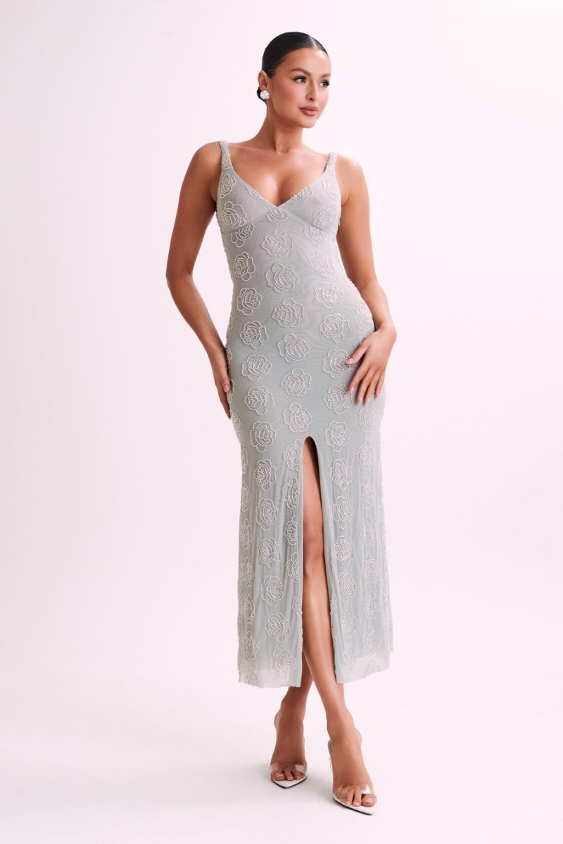 Women's Meshki Nylah Rose Beaded Maxi Dress Silver Australia | Z7K-3745