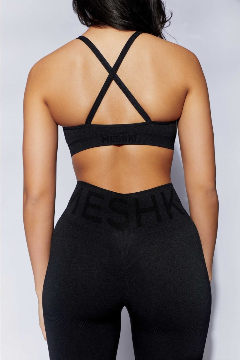 Women's Meshki Nyx Cross Back Seamless Crop Bras Black Australia | K2X-8841