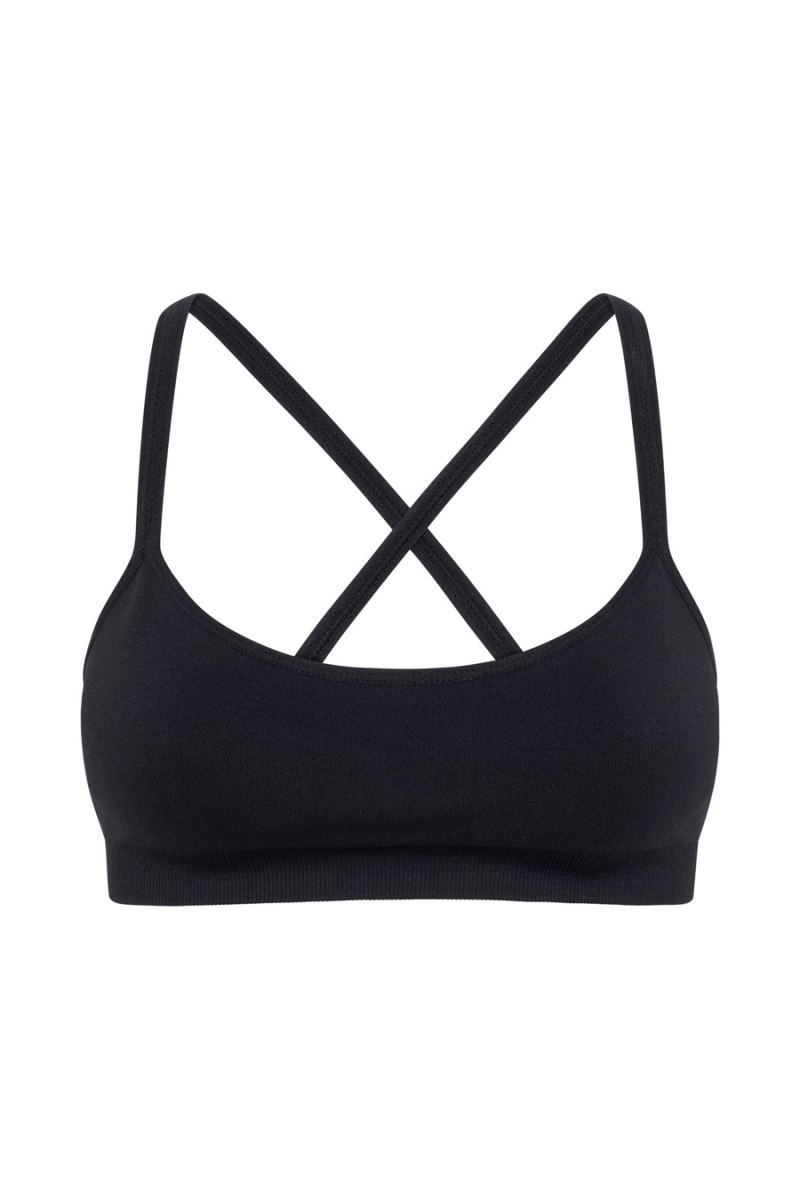 Women's Meshki Nyx Cross Back Seamless Crop Bras Black Australia | K2X-8841