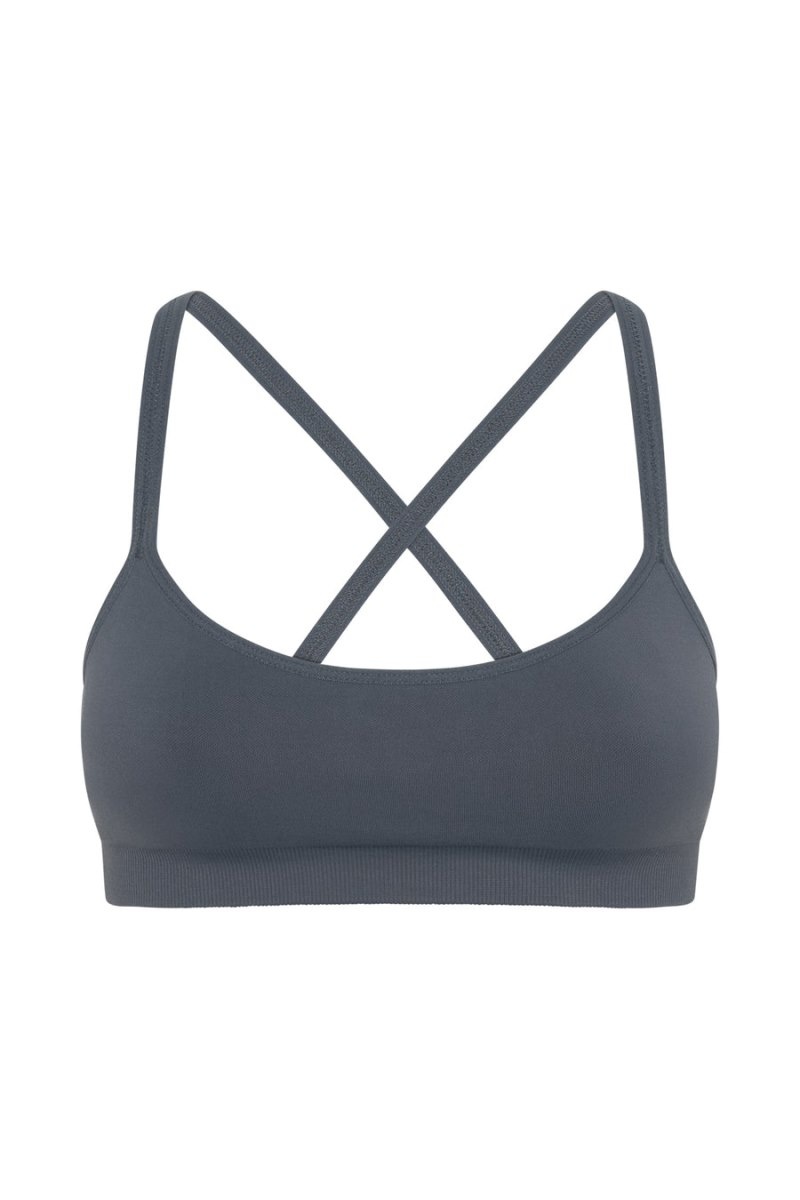 Women's Meshki Nyx Cross Back Seamless Crop Bras Deep Grey Australia | W2Y-5012