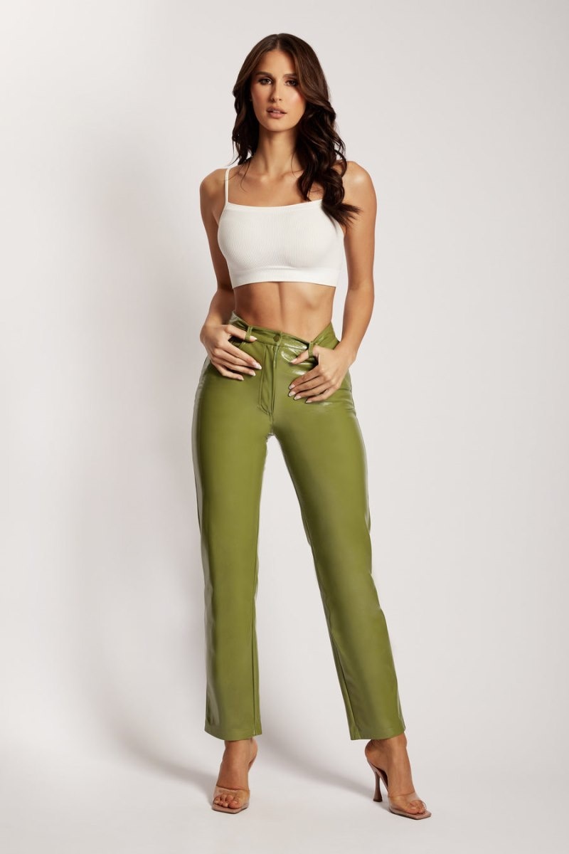 Women's Meshki Oakleigh Straight Leg Patent Pants Green Australia | M0G-4810