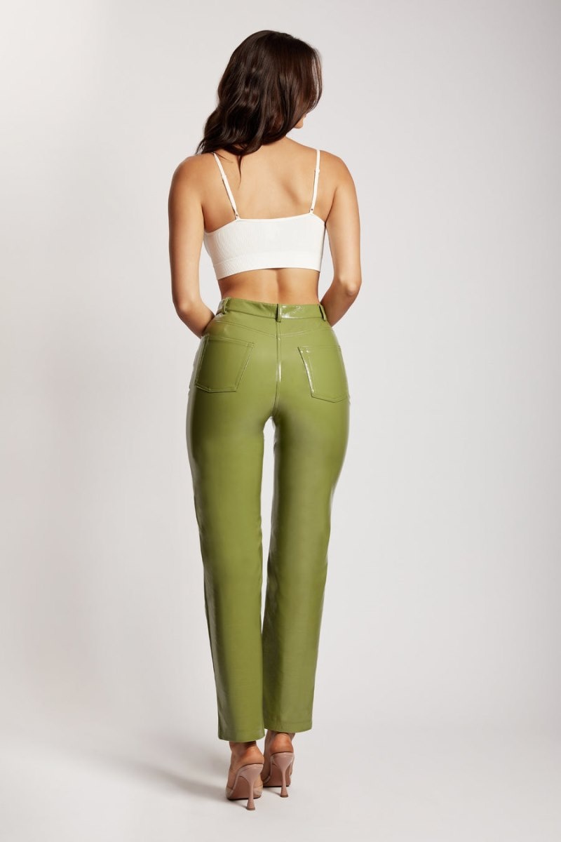 Women's Meshki Oakleigh Straight Leg Patent Pants Green Australia | M0G-4810