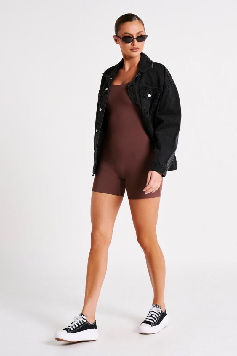 Women's Meshki Oakley Recycled Nylon Long Sleeve Playsuit Brown Australia | H8W-5312