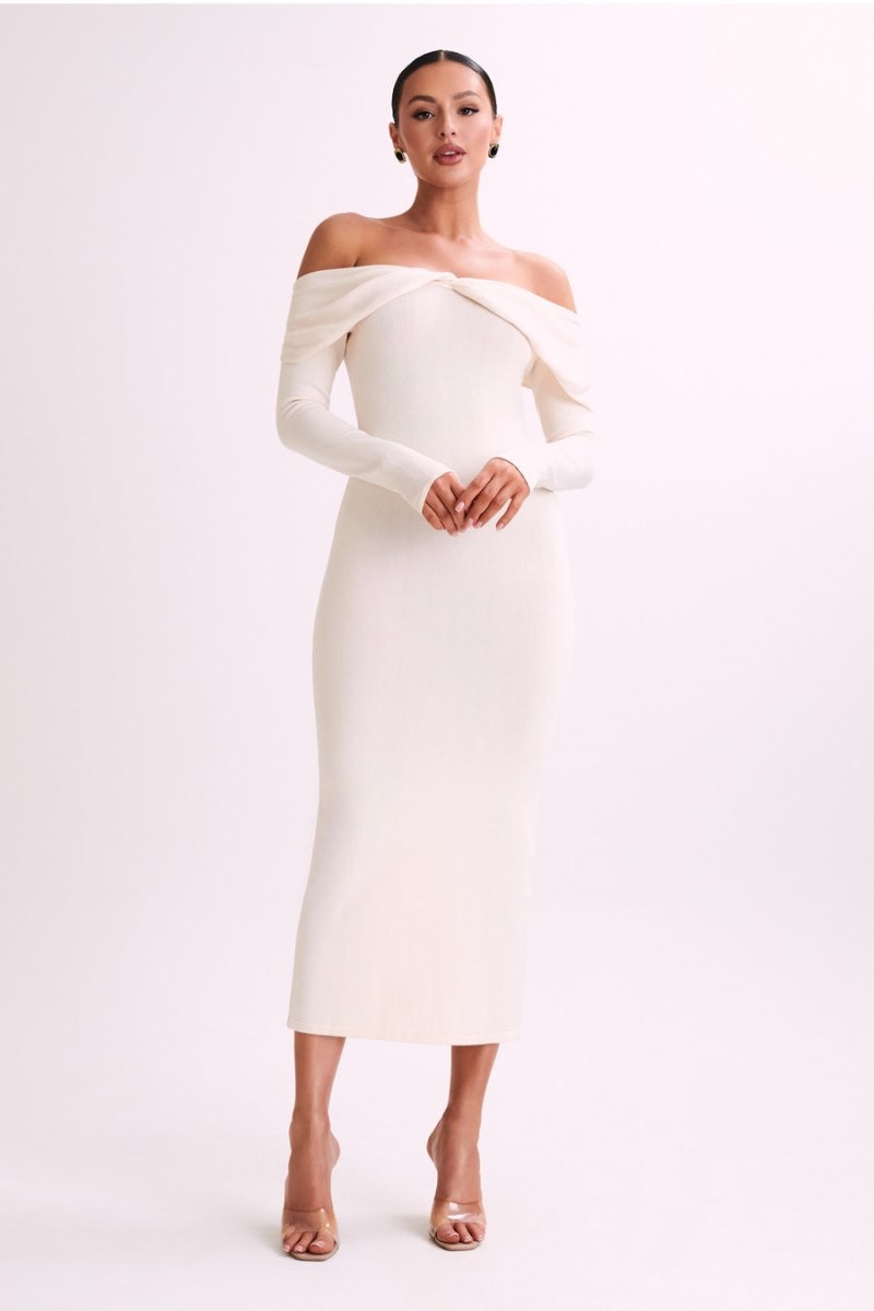 Women's Meshki Odyssey Off Shoulder Knit Maxi Dress White Australia | L1K-5282