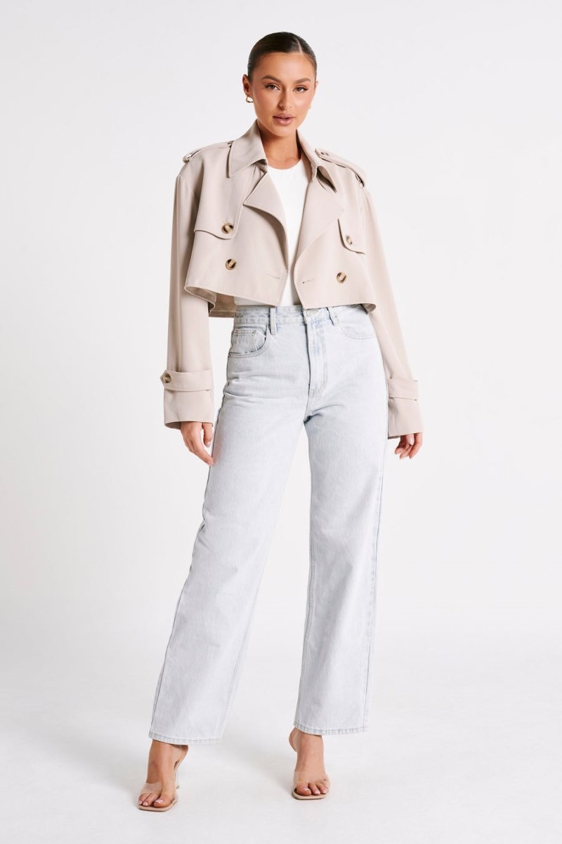 Women's Meshki Palmer Cropped Trench Coat Cream Australia | R6T-5984