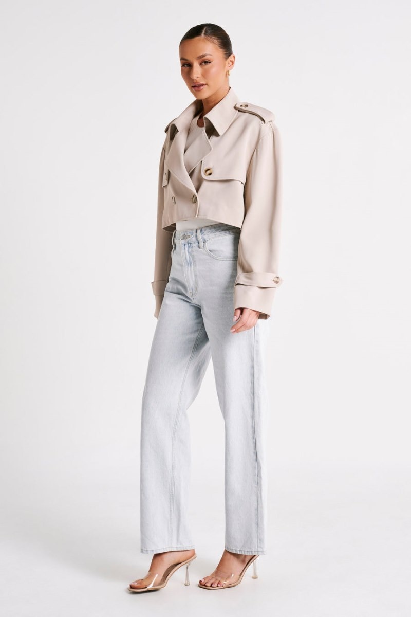 Women's Meshki Palmer Cropped Trench Coat Cream Australia | R6T-5984