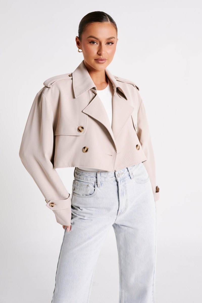 Women\'s Meshki Palmer Cropped Trench Coat Cream Australia | R6T-5984