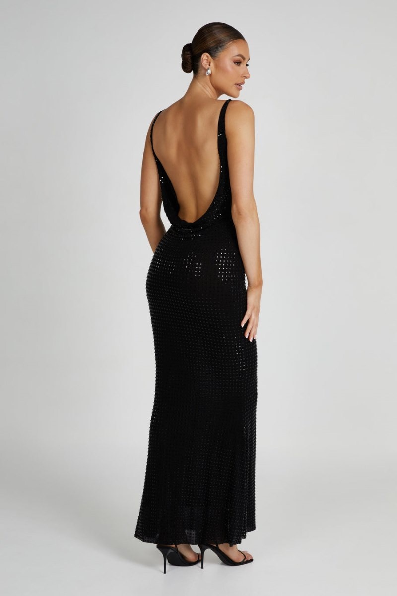 Women's Meshki Pam Square Diamante Maxi Dress Black Australia | Q9Z-9227