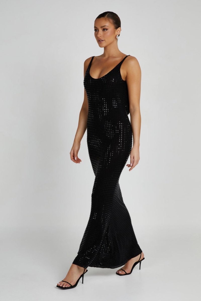 Women's Meshki Pam Square Diamante Maxi Dress Black Australia | Q9Z-9227