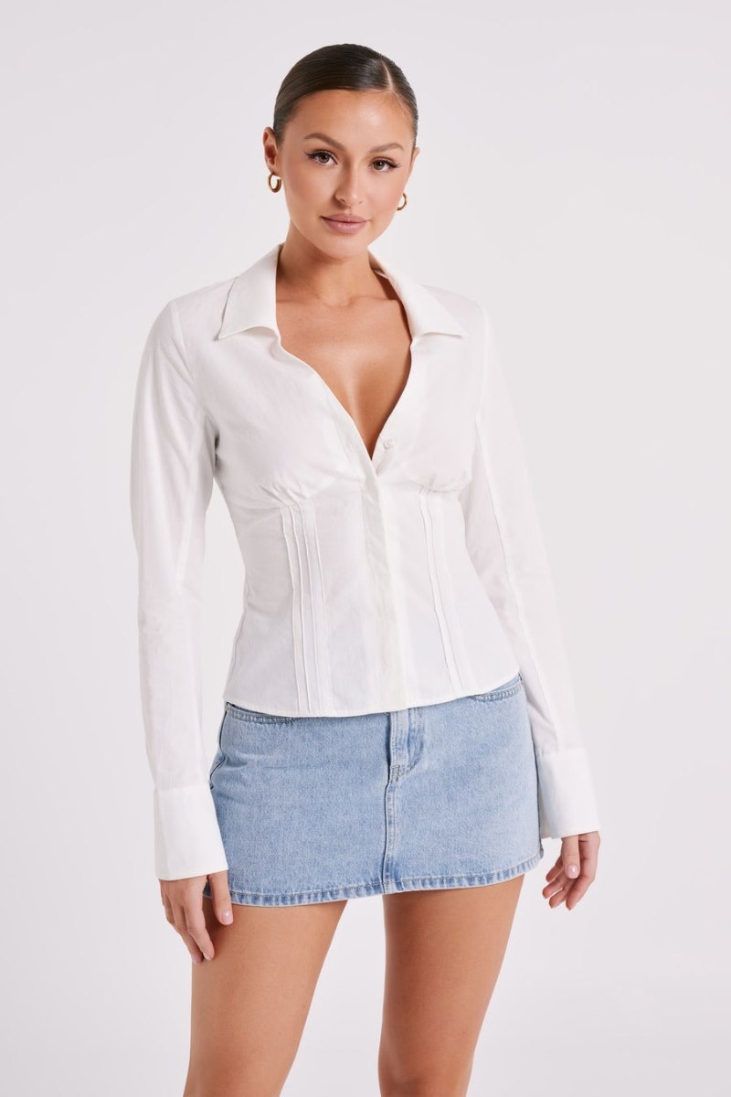 Women's Meshki Parisa Pleated Shirts White Australia | X6S-8804