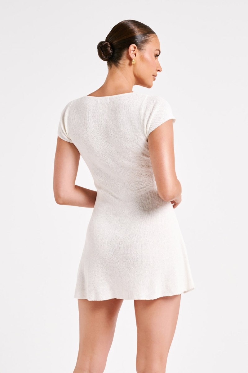 Women's Meshki Paula Buttoned Knit Mini Dress White Australia | I6Z-9677