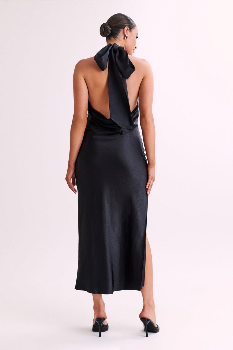 Women's Meshki Paulette Satin Bow Midi Dress Black Australia | M8B-6342