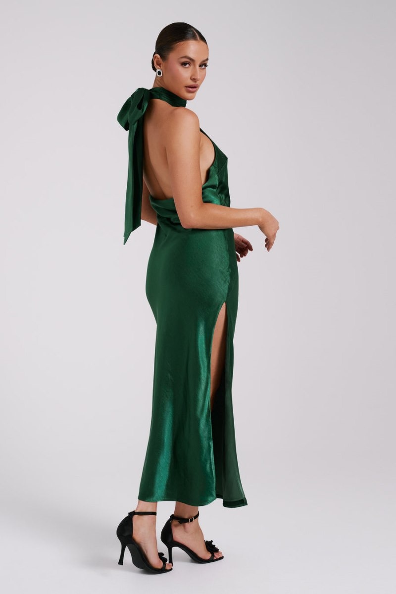 Women's Meshki Paulette Satin Bow Midi Dress Green Australia | B0A-4592