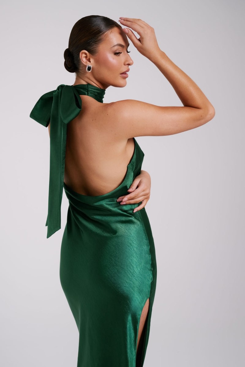 Women's Meshki Paulette Satin Bow Midi Dress Green Australia | B0A-4592