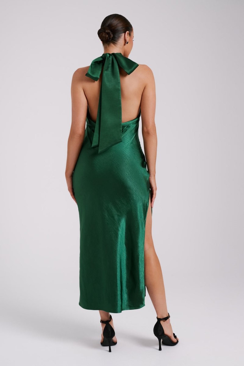 Women's Meshki Paulette Satin Bow Midi Dress Green Australia | B0A-4592