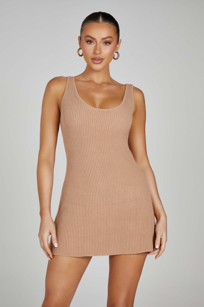 Women's Meshki Pauline Open Back Knit Mini Dress Skin Pink Australia | O4R-7093