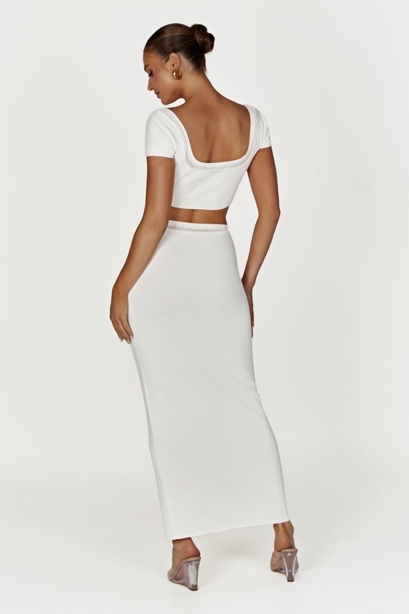 Women's Meshki Penelope Pointelle Knit Crop Tops White Australia | P6X-2707